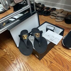 Versace Medusa Black/Gold Flip Flops Sandals Size 37 = 7